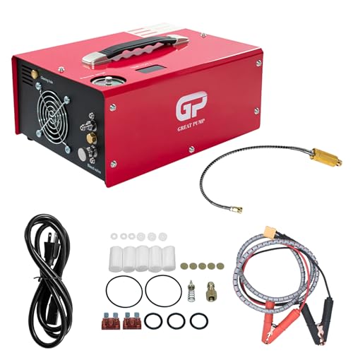 TUXING PCP Luftkompressor, 4500Psi/30Mpa/300Bar ölfreier kleiner tragbarer Luftgewehrkompressor, Hochdruck PCP Gewehr/Pistole und Paintball Tank Luftpumpe 220V AC oder 12V von TUXING