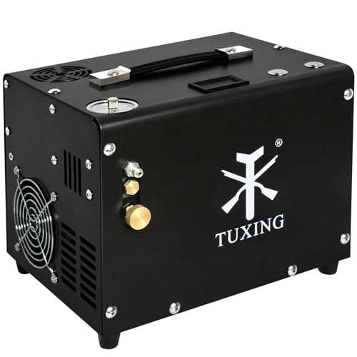 TUXING PCP-Luftkompressor, 4500 Psi/30 MPa, automatische Abschaltung, Set-Druck-Luftpistole und Paintball-Tankpumpe mit Wasser-/Ölabscheider, eingebautem Netzteil (220 V AC oder 12 V Autobatterie) von TUXING
