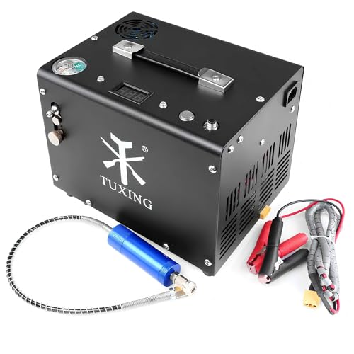 TUXING PCP-Luftkompressor, 4500 Psi/30 MPa, automatische Abschaltung, Set-Druck-Luftpistole und Paintball-Tankpumpe mit Wasser-/Ölabscheider, eingebautem Netzteil (220 V AC oder 12 V Autobatterie) von TUXING