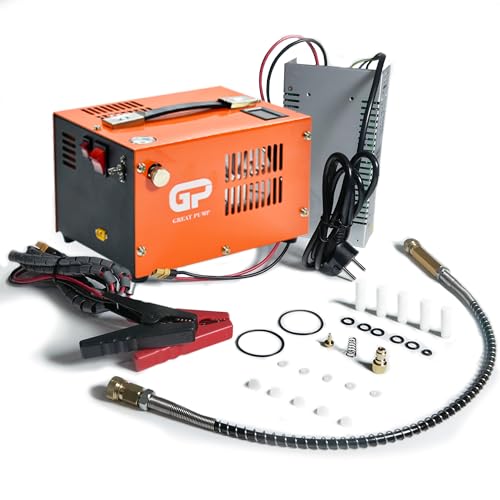 TUXING PCP-Luftkompressor, tragbar 4500Psi/30Mpa, 8MM Schnellanschluss kompatibel für PCP-Luftpistole mit Wasser/Öl-Abscheider, integrierter Stromadapter (220V AC oder 12V Autobatterie) von TUXING