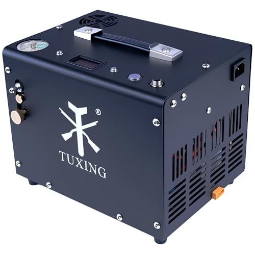 TUXING 4500Psi PCP Kompressor, automatische Abschaltung, öl- und wasserfreie Luftgewehr- und Paintballtankpumpe mit Wasser-Öl-Abscheider, integrierter Stromadapter (220V AC oder 12V Autobatterie) von TUXING