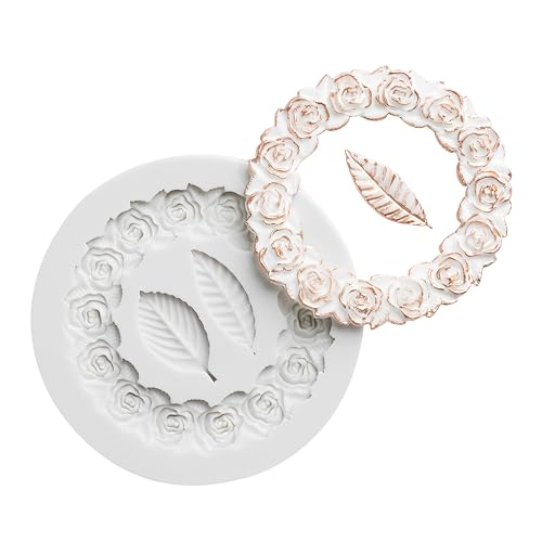 1 Stück Silikonform Rose Kranz Blätter Silikonformen Backen – Premium Silikonformen für Fondant, DIY Schokolade Form Rahmen, Flexibel Wiederverwendbar, Leicht zu Reinigen und Ungiftig von TUYOBG