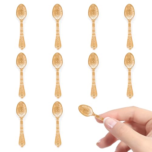 10 Stück Retro Goldene Tibetische Löffel Legierung Mini Löffel Set, Vintage Geschnitzte Kaffee- & Teelöffel Kleine Gewürzlöffel Mini Elegante Espressolöffel, Fun Little Scoops für Küche & Dessert von TUYOBG
