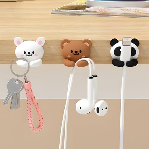 3 Stück Selbstklebende Tier Kabelhalter, Silikon Kabelclips zur Organisation von USB-Kabeln, Ladekabeln, Netzkabeln, Für Schreibtisch & Nachttisch, Tierisches Kabelmanagement Zubehör von TUYOBG