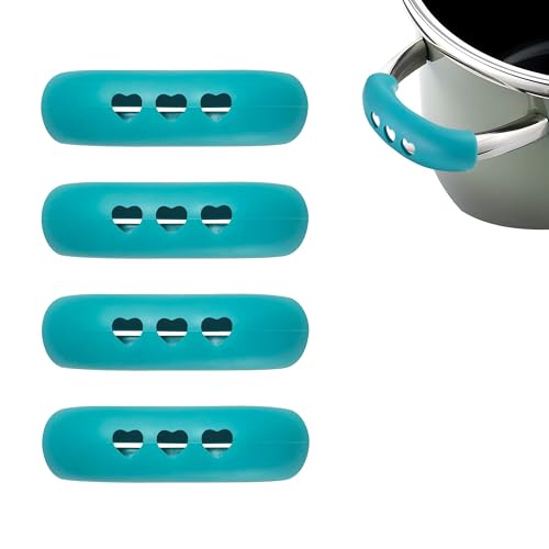 4PCS Hitzebeständig Assist Griff Klemmgriff Topfgriff Ohrhülle, rutschfeste Topfgriffhülle aus Weichem Kunststoff, Topfgriff Hitzeschutz, Küchenhelfer Pfannenschutz in Blau Leicht Zu Reinigen von TUYOBG