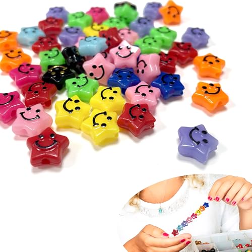 50 Stück gemischte Farben Acryl Puffy Star Perlen für DIY-Projekte, bunte Happy Face Spacer Perlen und Acrylperlen für Armbänder, Schmuckherstellung, kleine Bastelarbeiten und dekoratives Zubehör 50 Stück gemischte Farben Acryl Puffy Star Perlen für DIY-Projekte, bunte Happy Face Spacer Perlen und Acrylperlen für Armbänder, Schmuckherstellung, kleine Bastelarbeiten und dekoratives Zubehör von TUYOBG