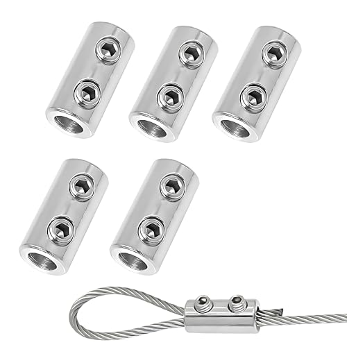 5pcs für 1,5-2mm Drahtseil-Code-Verschluss Doppelloch Metall Kupfer Clips, Stahl Draht Seil Kabel Klemme, rostfrei Edelstahl Sling Werkzeuge Befestigungs Zubehör, Drahtseilklemme für Seilsicherung von TUYOBG