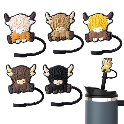 6 Stück Highland Cow Straw Topper, Premium Silikon Strohhalme Topper und Weiche Silikon Strohhalme Abdeckungen, Wiederverwendbare Strohhalmkappen für Becher & Tumbler Strohhalm-Zubehör, Geeignet für 6 Stück Highland Cow Straw Topper, Premium Silikon Strohhalme Topper und Weiche Silikon Strohhalme Abdeckungen, Wiederverwendbare Strohhalmkappen für Becher & Tumbler Strohhalm-Zubehör, Geeignet für von TUYOBG