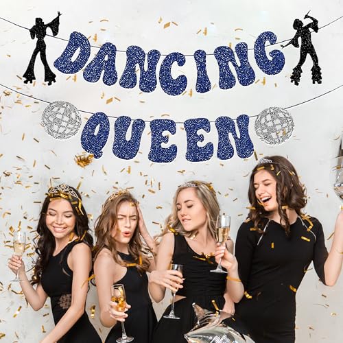 Glitzer Tanzende Königin Disco Kugel Banner für Dancing Queen Party, Buchstaben Pull Flagge Blau Glitzer Deko Geburtstag, Retro Disco Dekoration Banner für Mädchenabend & Junggesellinnenabschied Glitzer Tanzende Königin Disco Kugel Banner für Dancing Queen Party, Buchstaben Pull Flagge Blau Glitzer Deko Geburtstag, Retro Disco Dekoration Banner für Mädchenabend & Junggesellinnenabschied von TUYOBG