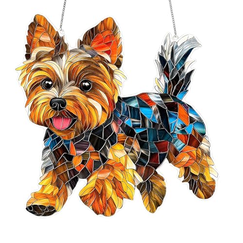 Hunde Gedenk Sonnenfänger – Moderner Stained Glass Acrylic Suncatcher für Fenster, Dekorativer Sonnenfänger mit Buntglas-Optik, Festliches Lichtfänger Ornament für Hunde-Liebhaber Hängende Fensterdeko von TUYOBG