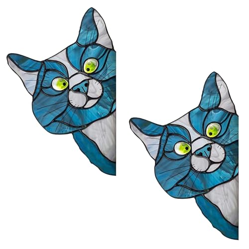 Katzen Fensterbilder 2er Set, Bunte Fensteraufkleber mit Projektionseffekt, Fensterfolie selbstklebend für Sommer Fensterdeko, Fenstersticker für Kinder, Erwachsene, Glastüren und Fenster Dekoration von TUYOBG