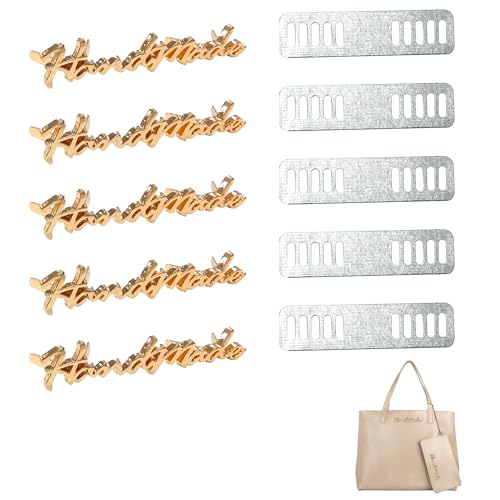 DIY Taschenanhänger Häkel Metallbuchstaben 5 Stück Flache Goldene Taschenverzierung, Passend für Metall Label Taschen und Vielseitiges Taschen Zubehör, Geeignet für Nähen und Personalisierte Projekte von TUYOBG