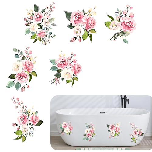 TUYOBG Selbstklebende Badewannenbodenaufkleber mit Pflanzenblume Muster, Blumen Wandaufkleber Badewanne, rutschfeste Anti Rutsch Aufkleber für Dusche und Bad, Sicher, Praktisch und Dekorativ, 6 Stück von TUYOBG
