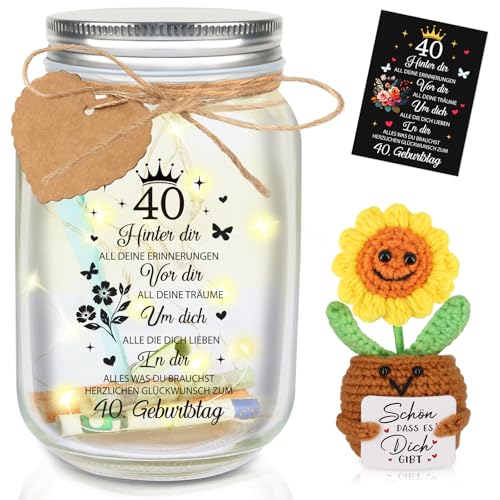 TUZELIYA 40 Geburtstag Geschenk für Mann Frau - LED Flaschenlicht mit Positive Potato Geburtstagskarte - Geldgeschenk Geburtstag - Lustige Geschenk Geburtstag 40 - Geburtstag Tischdeko von TUZELIYA