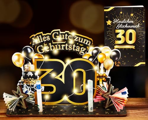 TUZELIYA Upgrade 30. Geburtstag Geldgeschenke mit LED Lichterkette und Geburtstagskarte, 30 Geburtstag Frauen Männer Farbdruck Geschenke aus Holz, 30 Geburtstagsgeschenk Deko von TUZELIYA