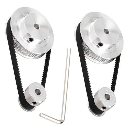 TUZUK 2-teiliges Set GT2 Synchronrad 20 und 80 Zähne, 12 mm Bohrung, Aluminium-Zahnriemenscheibe mit 2 Stück Länge, 250 mm Breite, 6 mm Riemen (20-80T-12B-6) von TUZUK