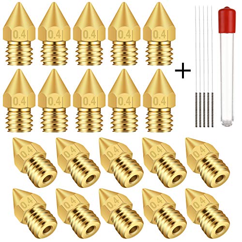 TUZUK 20 Stück 0,4 mm 3D-Drucker MK8 Extruder Messingdüsen Druckköpfe für MK8 MakerBot RepRap Creality CR-10 3D-Drucker, Bonus 5 Reinigungsnadeln von TUZUK