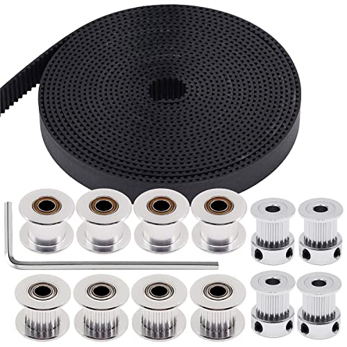 TUZUK 5M GT2 Zahnriemen 15 mm Breite + 4 Stück 20 Zähne 5 mm Bohrung Zahnriemenrad + 4 Stück 20 zahnlose Bohrung 5 mm Spannrolle + 4 Stück 20 Zähne Bohrung 5 mm Spannrolle für 3D-Drucker von TUZUK