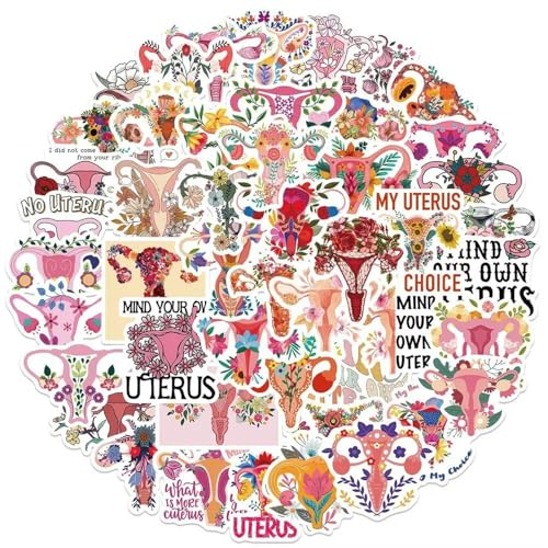 TVIVID 10/50 Stück Feministische Cartoon-Uterus-Blumen, Graffiti-Aufkleber für Gepäck, Gitarre, Laptop, Handy, wasserdichter Aufkleber von TVIVID