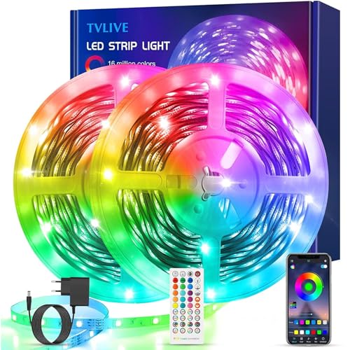 TVLIVE LED Strip 20M, Bluetooth RGB LED Streifen, LED Band mit App Steuerung, 16 Mio. Farben, 28 Lichtmodi, Musikmodus, Timer, LED Lichterkette für Küche, Schlafzimmer, Wohnzimmer, FesteDeko TVLIVE LED Strip 20M, Bluetooth RGB LED Streifen, LED Band mit App Steuerung, 16 Mio. Farben, 28 Lichtmodi, Musikmodus, Timer, LED Lichterkette für Küche, Schlafzimmer, Wohnzimmer, FesteDeko von TVLIVE