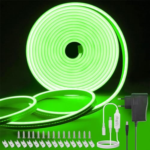 TVLIVE Neon LED Strip 5M,Grün Neon LED Streifen 5M 12V Dimmbar,IP65 Wasserdicht Neon LED Band DIY Flexibel,LED Lichtband Neon LED Diffusion Silikon,Led Leiste für Innen Außen Küche Schlafzimmer Deko von TVLIVE