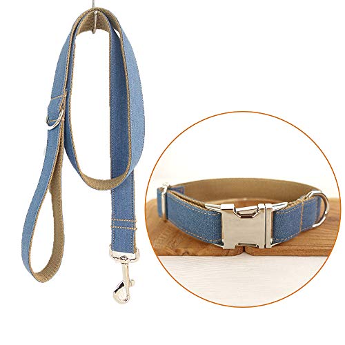 TVMALL Hund Leine Halsband Set Verstellbar Outdoor Pet Set Halsband Heavy Duty Denim Hund Leine Halsband für Kleine Mittelgroße und Große Hunde von TVMALL