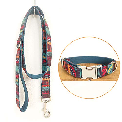 TVMALL Hund Set Halsband verstellbar Outdoor Pet Leine Seil Set Halsband Bohemian-Stil Hundehalsband für mittelgroße und Kleine Hunde(Maya Seeblau,L) von TVMALL