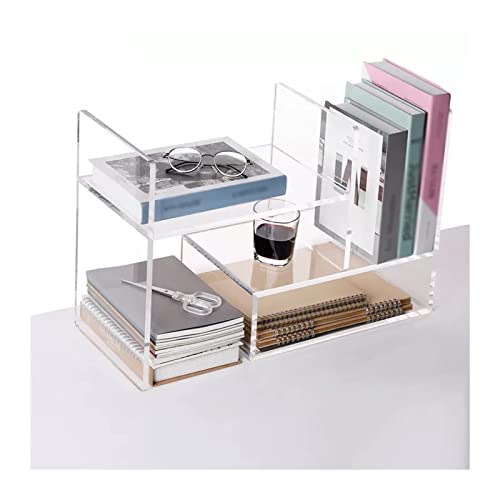 TVSKWMRQ Bücherregal aus Holz, erweiterbares, transparentes Desktop-Bücherregal, kleines, verstellbares Acryl-Desktop-Organizer, Tisch-Bücherregal für Büro und Zuhause von TVSKWMRQ