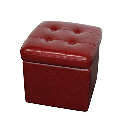 TVSKWMRQ Fußhocker Würfelförmiger Sitzhocker mit Stauraum, gesteppter, gepolsterter, quadratischer, Faltbarer Fußhockerbehälter, weicher Sitz für das Wohnzimmer, grau (rot) von TVSKWMRQ