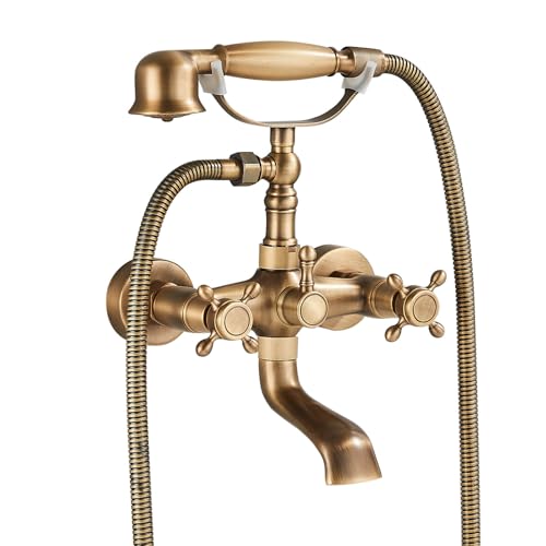 TVTIUO Badewannenarmatur mit Handbrause,Badewannenarmatur mit 1,5 m Brauseschlauch für Badezimmer,Antike Vintage Wandarmatur für Dusche Set,Messing TVTIUO Badewannenarmatur mit Handbrause,Badewannenarmatur mit 1,5 m Brauseschlauch für Badezimmer,Antike Vintage Wandarmatur für Dusche Set,Messing von TVTIUO