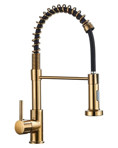 TVTIUO Wasserhahn Küche,Hochdruck-Küchenmischer mit Ausziehbarer Brause, Hochgebogener Mischbatterie mit 360°-Drehbarkeit und Zwei Strahlarten(Gebürstetes Gold) TVTIUO Wasserhahn Küche,Hochdruck-Küchenmischer mit Ausziehbarer Brause, Hochgebogener Mischbatterie mit 360°-Drehbarkeit und Zwei Strahlarten(Gebürstetes Gold) von TVTIUO