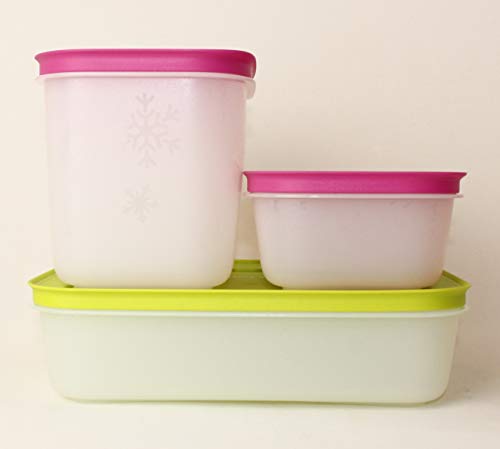 TW TUPPERWARE Eiskristall Gefrier-Behälter 1x 1,0L Grün + 1x 1,1L Pink + 1x 450ml Pink + Mini Trichter Lila von TW