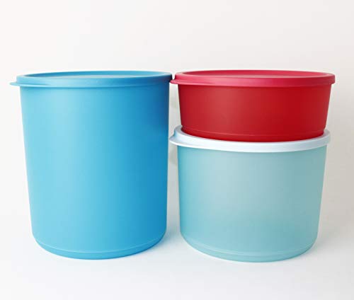 TW Tupperware Kühlschrank Geburtstagskracher rund Müsli Vorratsdose 3,3L Blau + 2,1L Hellblau + 950ml Lachs von TW