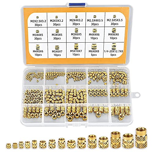 300 Stk Gewindeeinsatz, M2 M2.5 M3 M4 M5 M6 Einpressmutter Messing Gewindebuchsen Innengewinde Rändelmuttern mit Kunststoff-Box für Kunststoffteiledurch Wärme oder Ultraschall in 3D-Drucker Teile von TW1TGOFT