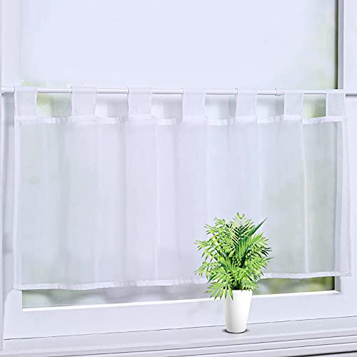 TW1TGOFT Scheibengardine, Weiß Voile Bistrogardine mit Schlaufen Transparente Kurzstore Kurzvorhang Küchen Vorhang Kurzgardine Gardine Stores HxB 45x90cm von TW1TGOFT