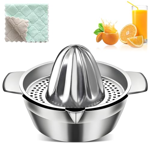 Zitruspresse, Manuelle Saftpresse aus Edelstahl, Zitronensaftpresse mit Behälter 400 ml, Haushalt Klein Lemon Squeezer Citruspresse Graperuit Press Orangenpresse, Stark Robust & Spülmaschinenfest von TW1TGOFT