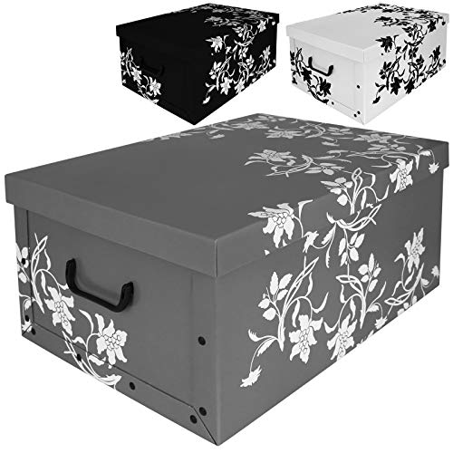 Aufbewahrungsbox 45L mit Deckel Flowers 3er Set Pappe Aufbewahrungskiste Truhe Aufbewahrung Schachtel von TW24