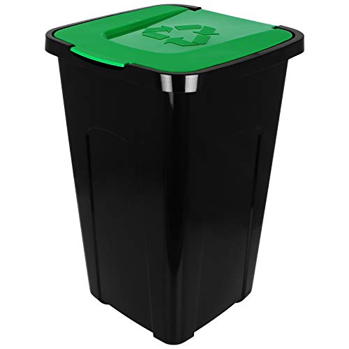 TW24 Abfalltonne 50L Recycling mit Farbauswahl Mülltonne mit Klappdeckel Mülleimer Abfalleimer (Grün) von TW24