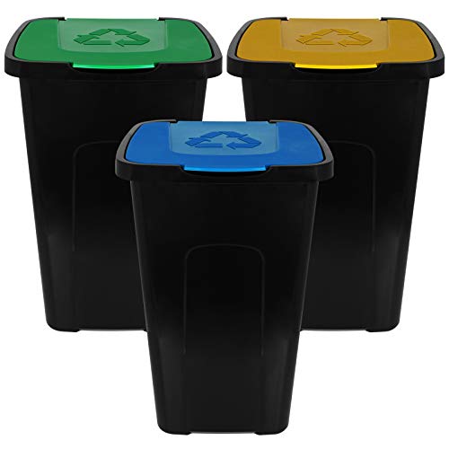 TW24 Mülleimer 50L mit Klappdeckel 3er Set Recycling Abfalltonne Mülleimer Abfalleimer von TW24