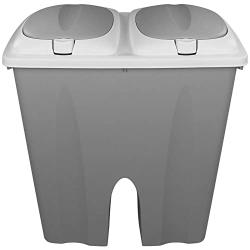 TW24 Mülleimer Duo 2x25L pastell mit Deckel und Farbwahl Abfalleimer Müllsammler Abfallbehälter Trennsystem Müll Eimer (Hellgrau) von TW24