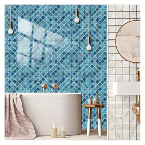 TWALOTPEX Klebe Tapete, Unterlegungspapier Türkisblaue Selbstklebende PVC-Fliesen, hitzebeständig, for Abziehen und Aufkleben, for Küche, Badezimmer, Wand und Boden(30x30cm/12 Pcs) von TWALOTPEX