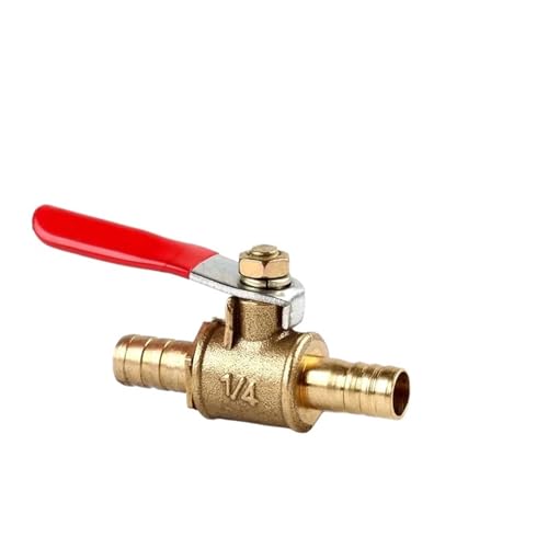 Kleines Ventil mit rotem Griff, 6 mm, 8 mm, 10 mm, 12 mm Schlauchanschluss, Inline-Messing, Wasser, Öl, Luft, Gas, Kraftstoffleitung, Absperrkugelhahn, Rohrverschraubungen(Tube OD 12MM) von TWEFTPKD