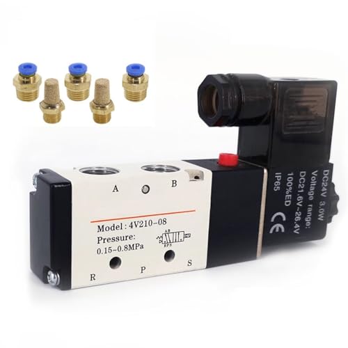 Pneumatisches elektrisches Magnetventil, 5-Wege-2-Positionen-Steuerung, Luft-/Gas-Magnetventil, 12 V, 24 V, 220 V Spulenspannung, 4 mm - 12 mm Schlaucharmaturen(PC 4mm Fittings,AC220V) von TWEFTPKD