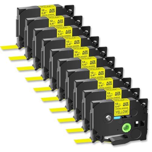 10pk Laminiertes Badetikett Arina-Klebeband kompatibel mit Tze-S231 631 in 6 9 12 18 24 mm Schwarz auf weiße Arbeiten mit Prquinze-Druckern(10PK Black on Yellow) von TWEJHX