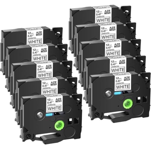 12 mm Labelleband Aze-231 kompatibel mit TZ Tze-231 Druckern Schwarz auf weißem Standard-Laminat-Etikettband(10PK-Black on White) von TWEJHX