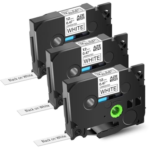 12 mm Labelleband Aze-231 kompatibel mit TZ Tze-231 Druckern Schwarz auf weißem Standard-Laminat-Etikettband(3PK-Black on White) von TWEJHX