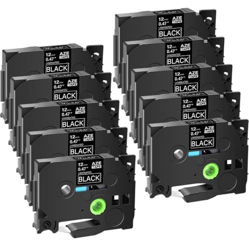 1PK-10PK Schwarz auf weißen Etikettenbändern kompatibel mit TZ 335 Tze-335 Standard 12-mm(10Pcs-White on Black) von TWEJHX