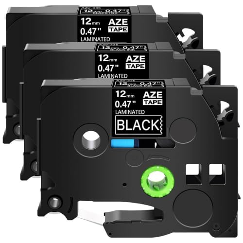 1PK-10PK Schwarz auf weißen Etikettenbändern kompatibel mit TZ 335 Tze-335 Standard 12-mm(3Pcs-White on Black) von TWEJHX