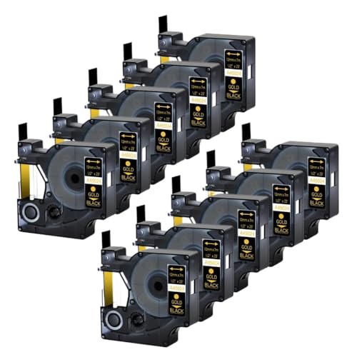 TWEJHX 12 mm D1 Schwarz auf weißem Band 5/10pk Standard Klebstoff -Etikett kompatibel mit LabelManager 200 450 Kompatibel mit 45010 45013 Bänder(10PK Gold on Black) von TWEJHX
