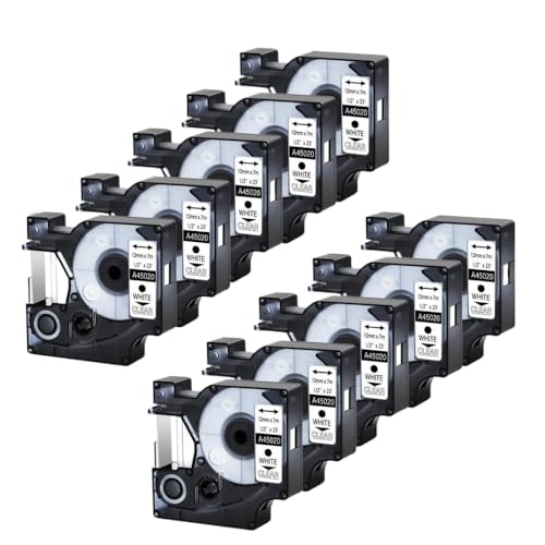 TWEJHX 12 mm D1 Schwarz auf weißem Band 5/10pk Standard Klebstoff -Etikett kompatibel mit LabelManager 200 450 Kompatibel mit 45010 45013 Bänder(10PK White on Clear) von TWEJHX